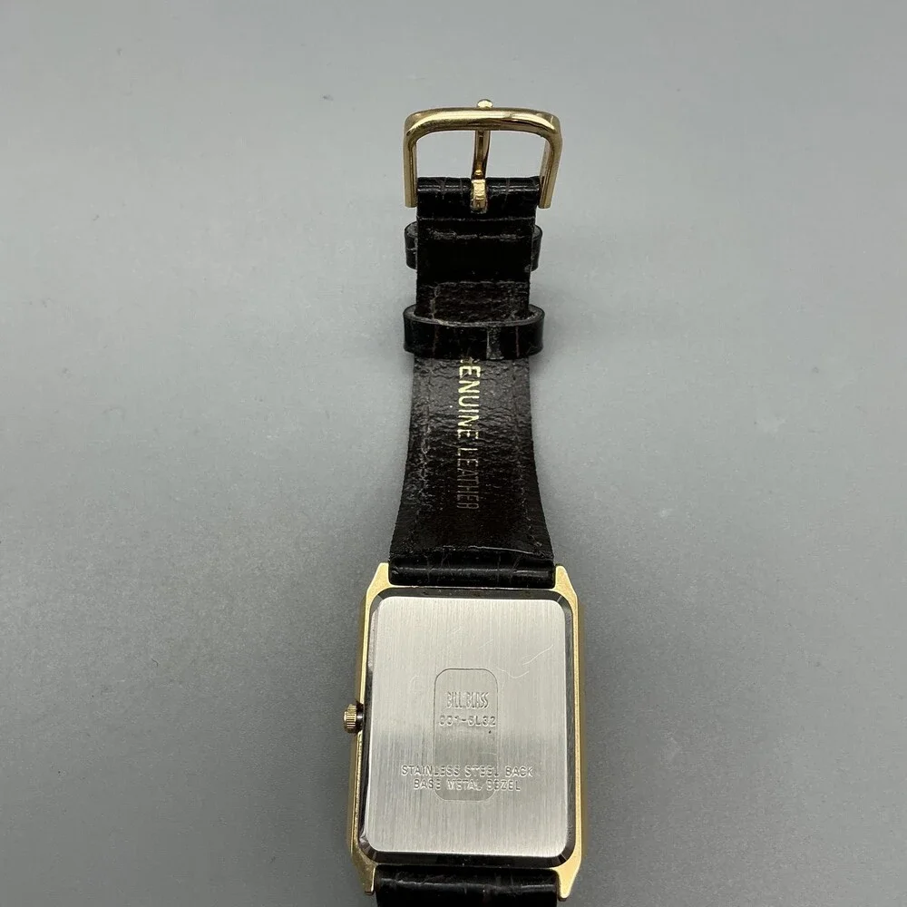 Vintage Bill Blass 007-0132 Mens Watch 24mm Gold Dial Black Leather New Battery
